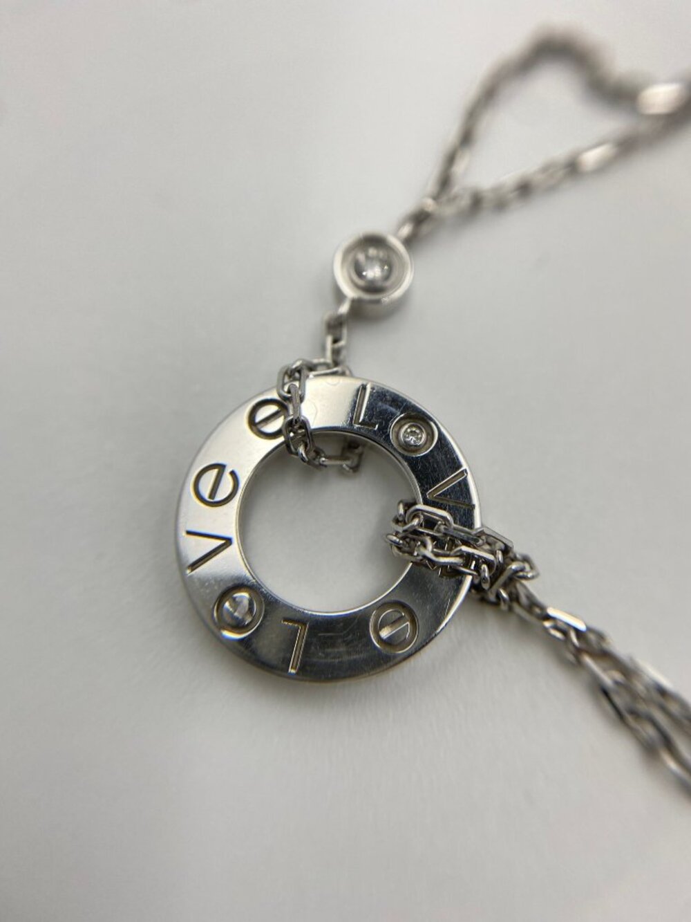 Cartier LOVE Necklace 18K White Gold 2 Diamonds Pendant Authentic
